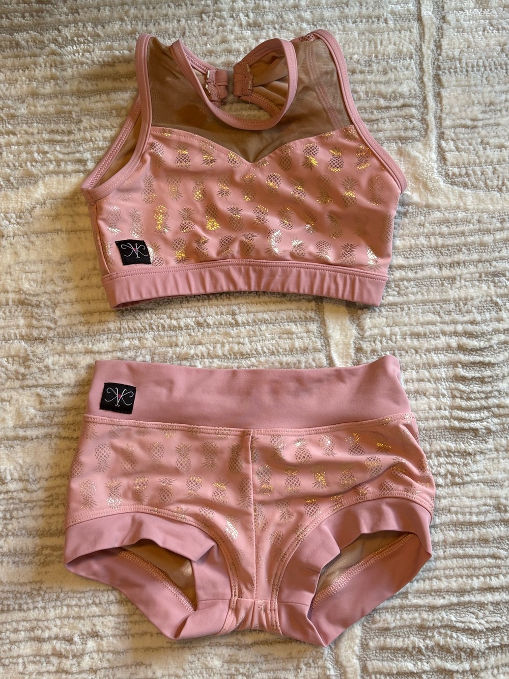 Kandi Kouture Pink Two-Piece Set with Gold Pineapple Accents